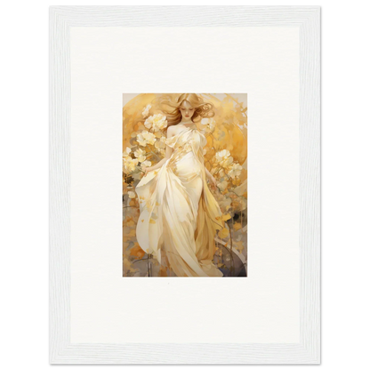 Ethereal canvas print of a woman in flowing white dress for your silk dream room decoration