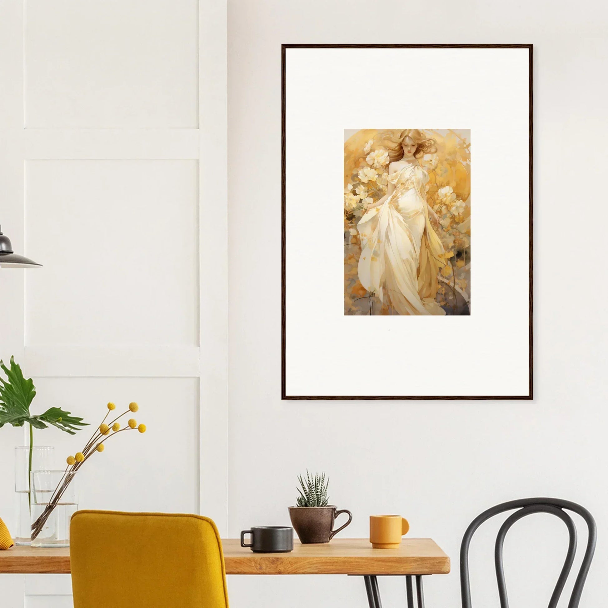 Framed canvas print of ethereal figures in soft golden tones for stylish room decoration