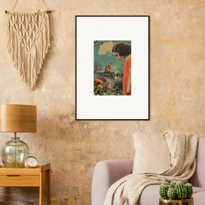 Framed canvas print of a figure in orange among lush greenery for cerebral gardens room decoration