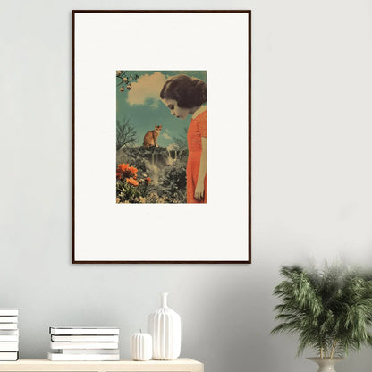 Framed canvas print of a woman in an orange dress in stunning Cerebral Gardens scene