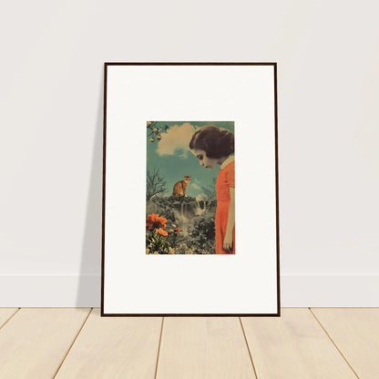 Framed vintage artwork of a person in orange with a fox for cerebral gardens room decoration