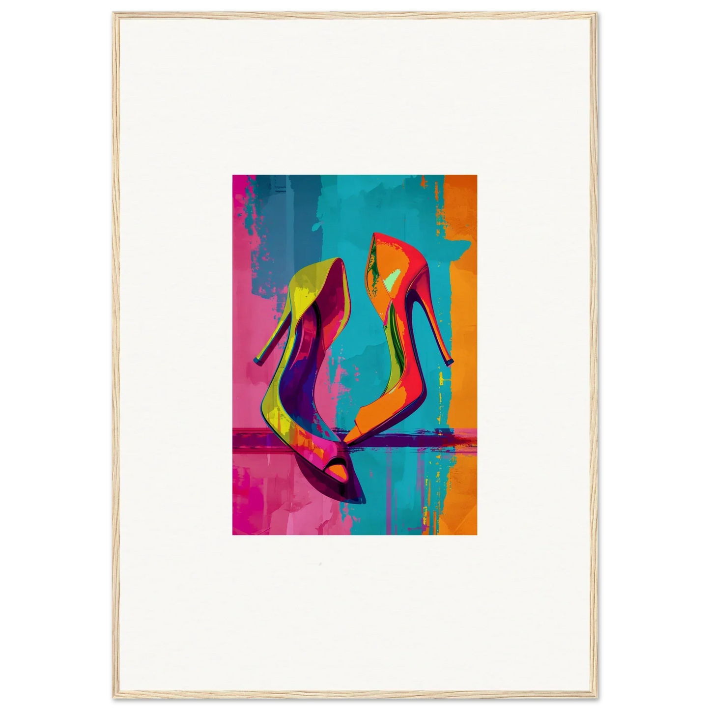 Colorful abstract canvas print of high-heeled shoes for enigma dance room decoration