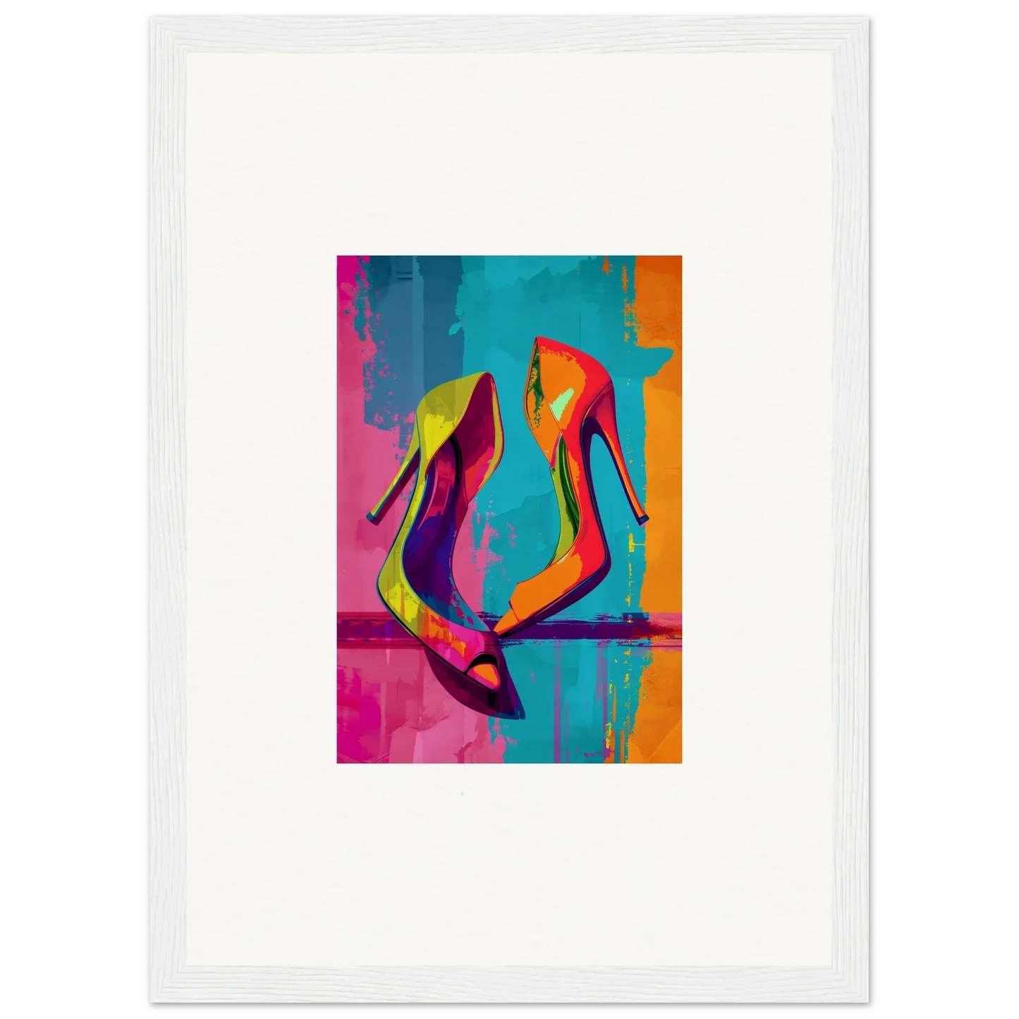 Colorful abstract painting of high-heeled shoes for vibrant room decoration canvas print