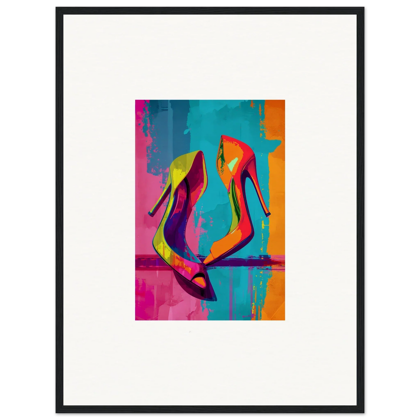 Colorful abstract painting of high-heeled shoes for lively room decoration, Enigma Dance