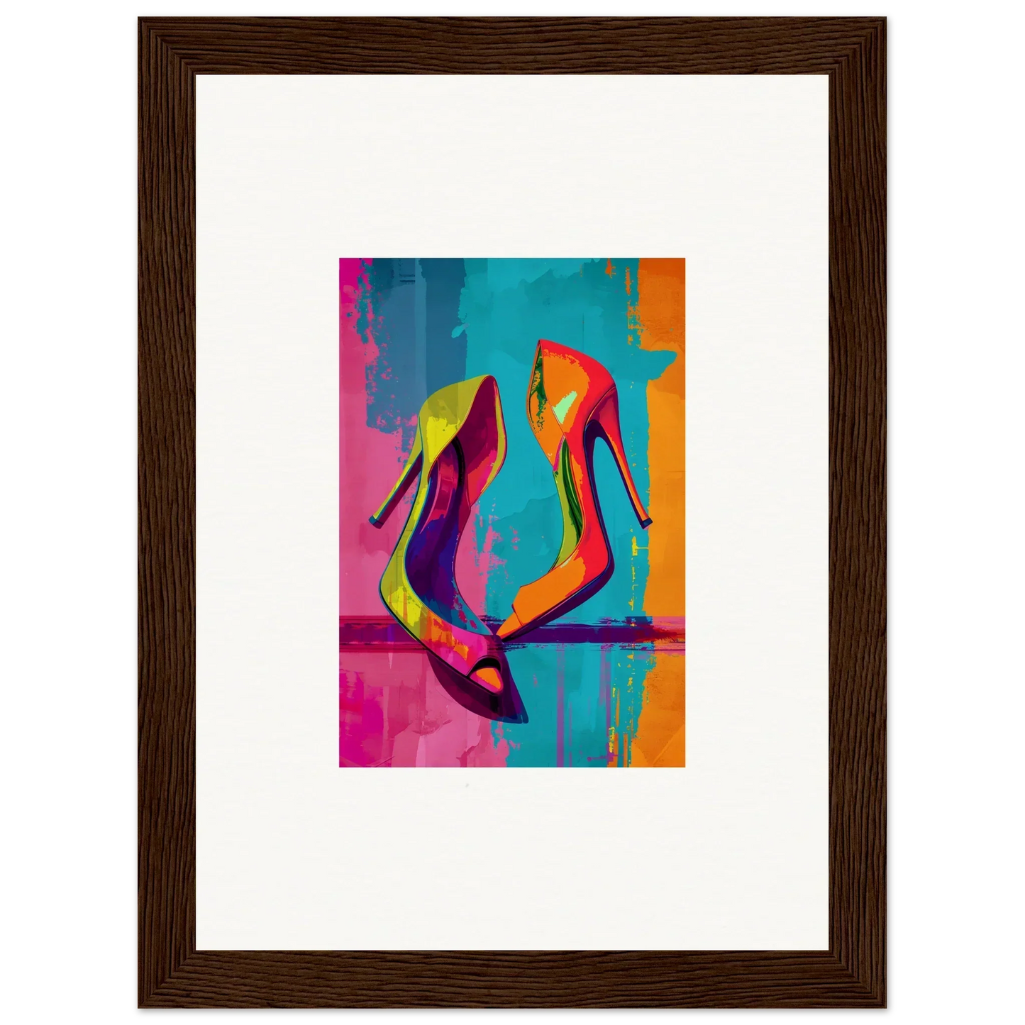 Colorful abstract high-heeled shoes canvas print for stylish room decoration with Enigma Dance vibe