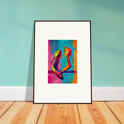 Framed canvas print of colorful high-heeled shoes for stylish room decoration