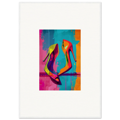 Colorful abstract high-heeled shoes canvas print for quirky room decoration in Enigma Dance