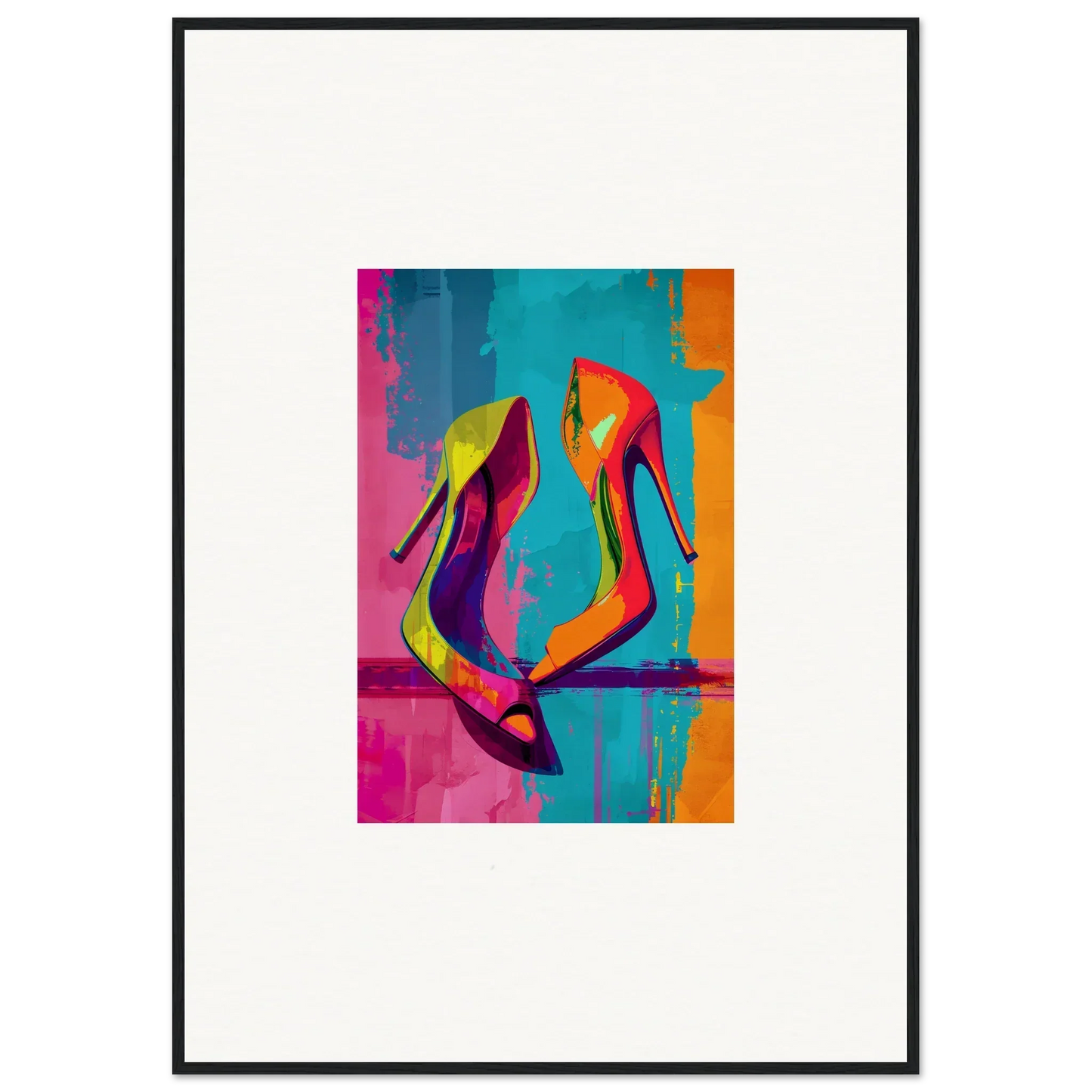 Vibrant abstract painting of high-heeled shoes for stylish room decoration canvas print