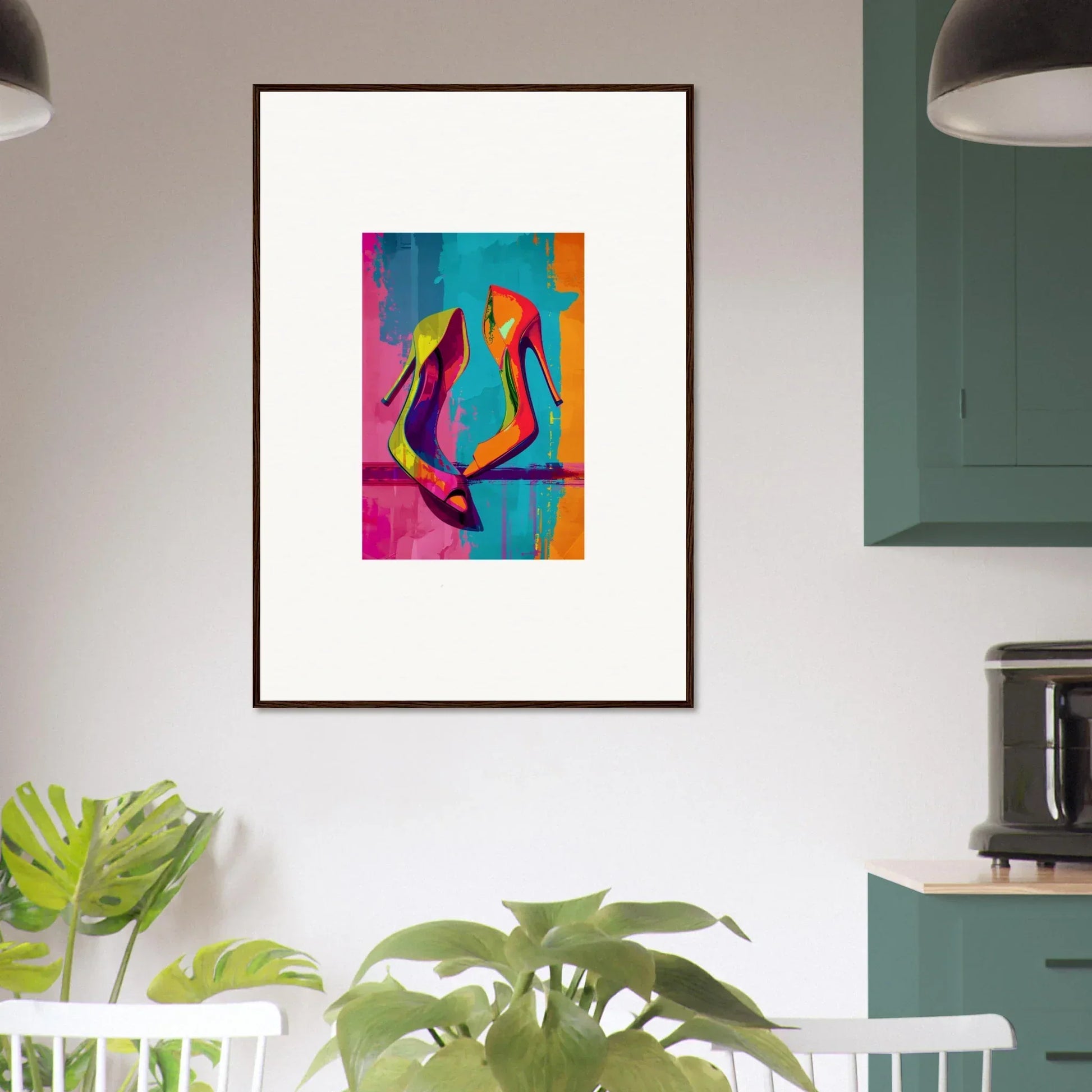 Colorful abstract painting of high-heeled shoes for stylish room decoration canvas print