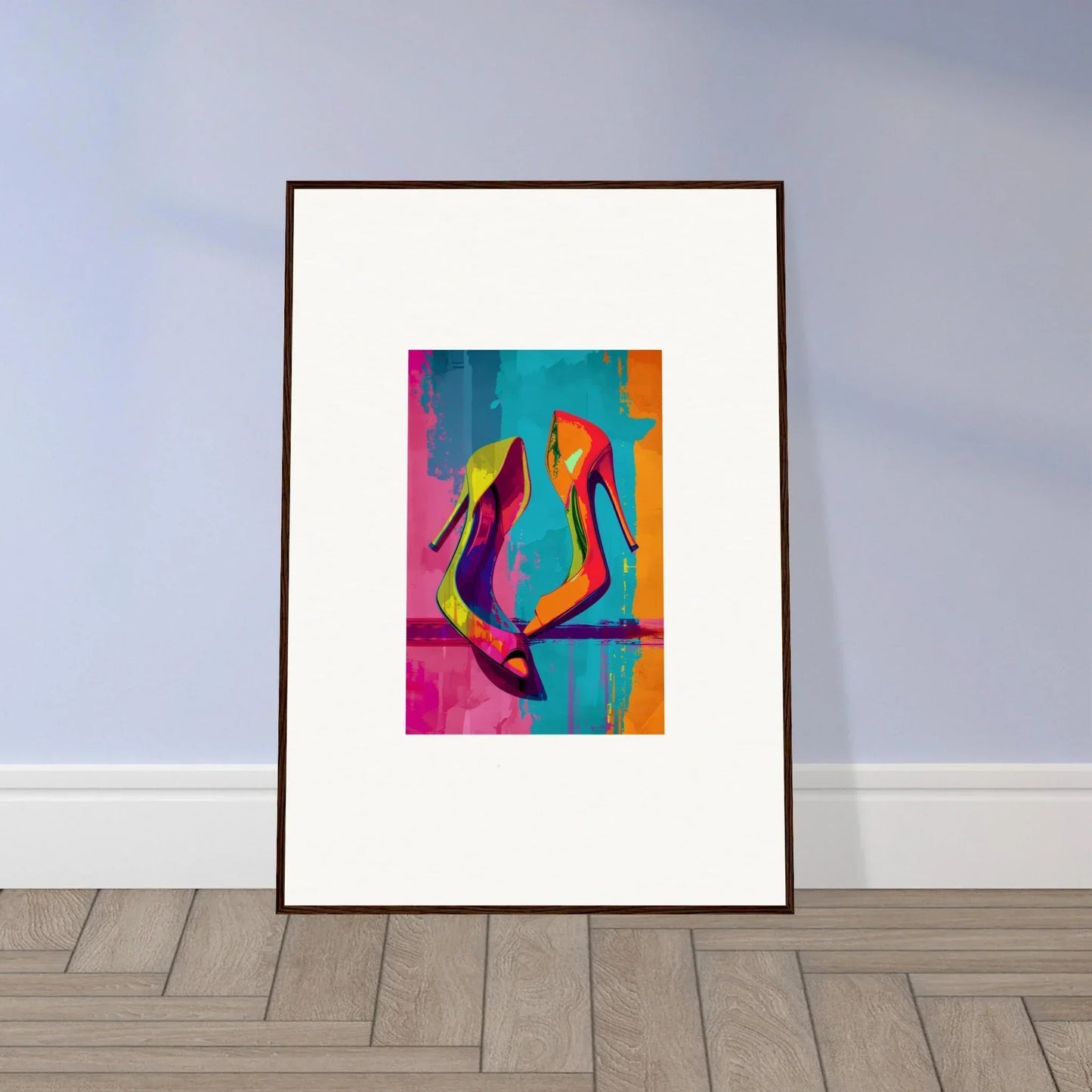 Colorful high-heeled shoes in a vibrant abstract style canvas print for room decoration