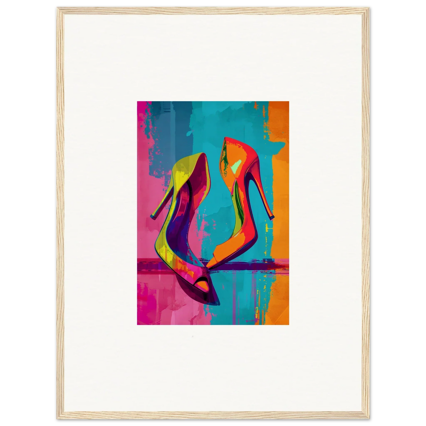 Colorful abstract canvas print of high-heeled shoes for a vibrant room decoration