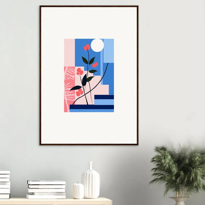 Framed canvas print of Luminous Floral Paradox with geometric shapes in vibrant colors