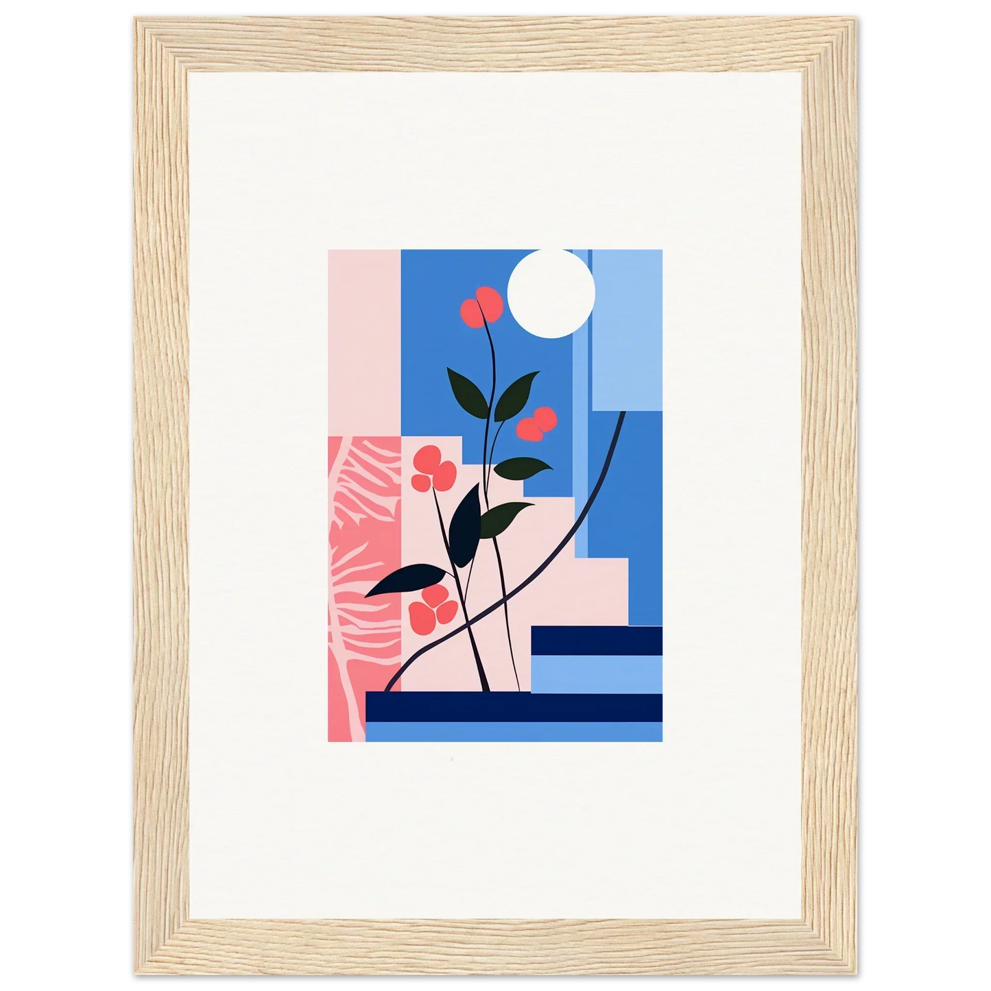 Framed abstract canvas print of Floral Paradox with geometric shapes and flowers