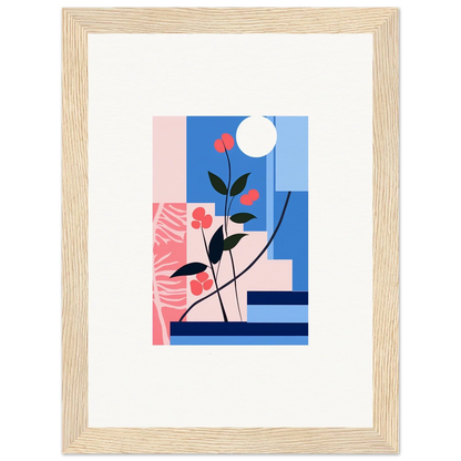 Framed abstract canvas print of Floral Paradox with geometric shapes and flowers