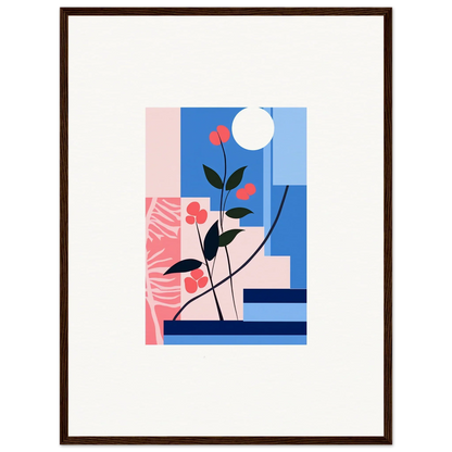 Abstract floral paradox canvas print with geometric shapes in pink, blue, and white