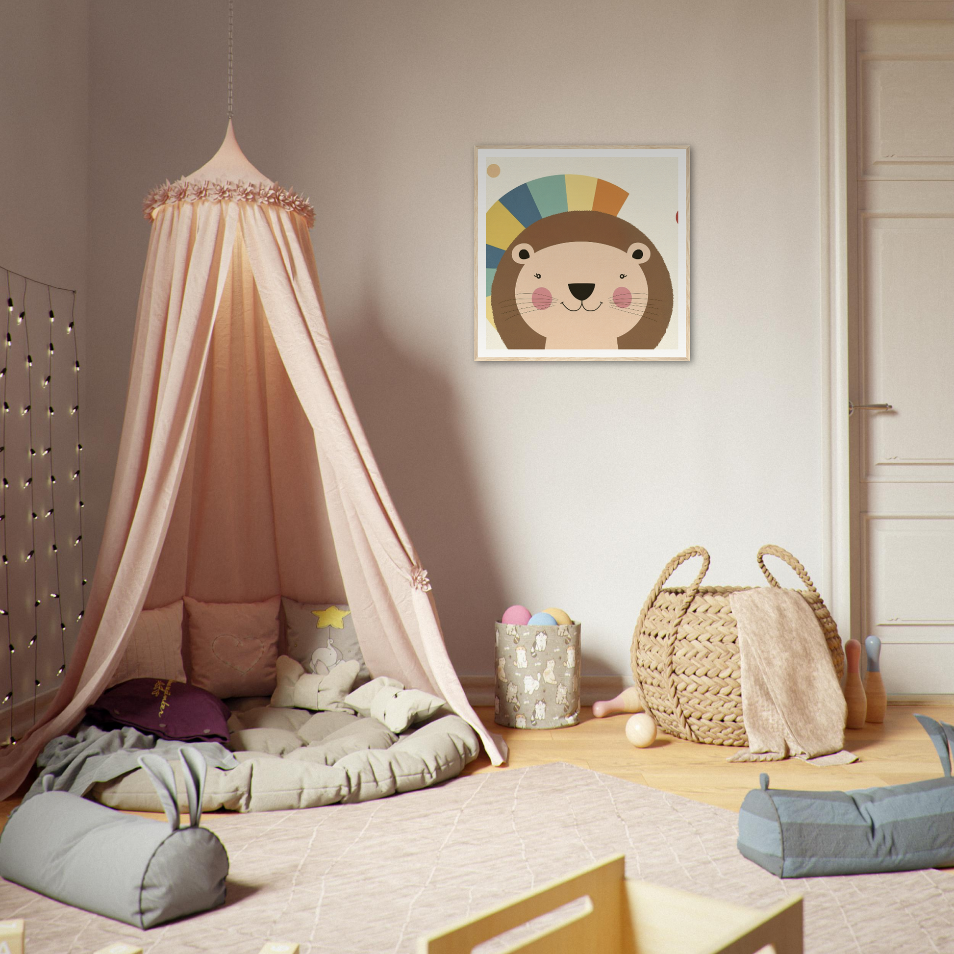 Pink fabric canopy tent with draped curtains from Luminous Mane Whisper collection