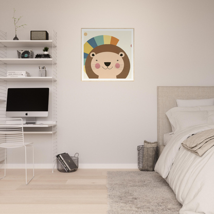 Cute cartoon bear artwork featuring a vibrant rainbow arc in Luminous Mane Whisper