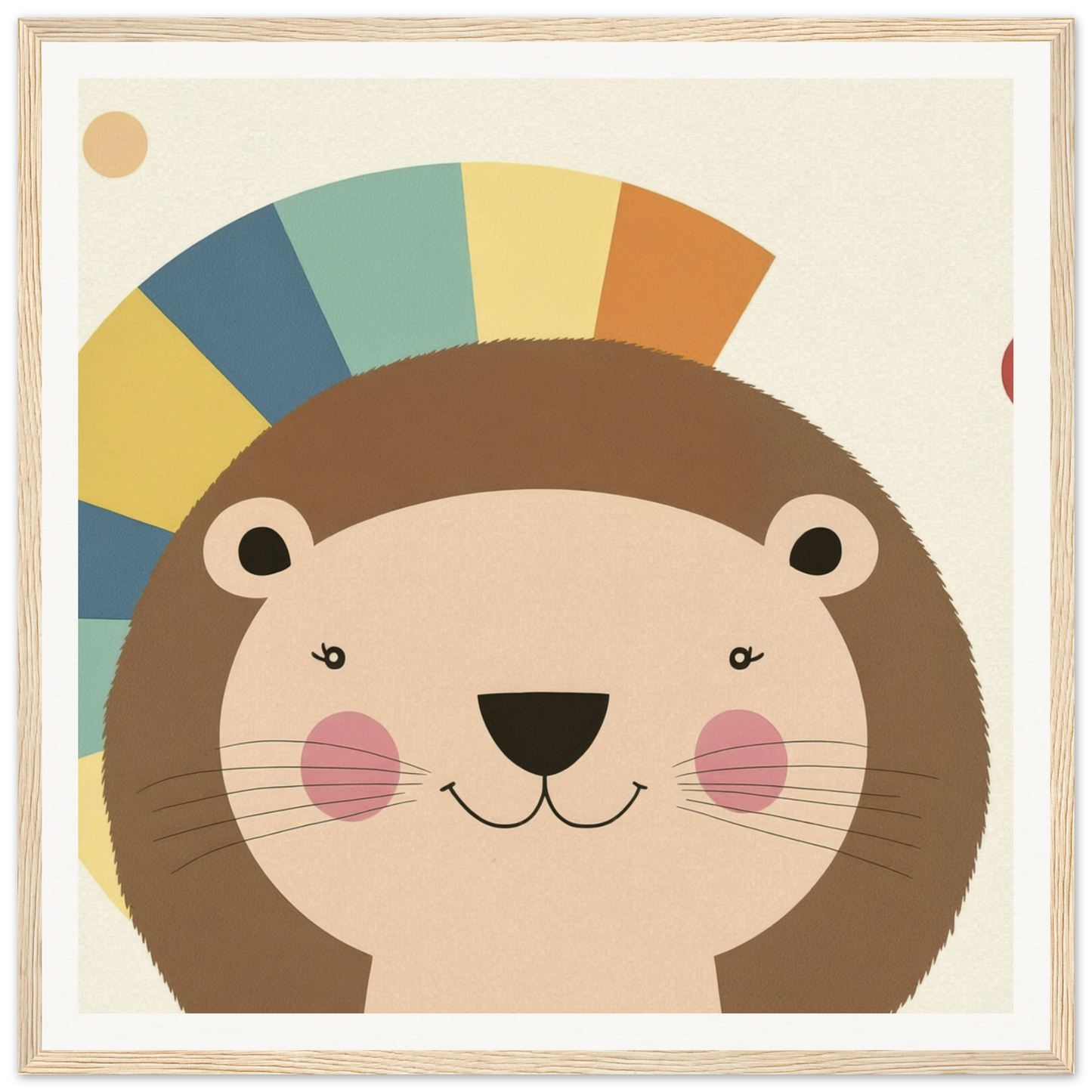 Cute cartoon otter with rosy cheeks against a rainbow fan background in Luminous Mane Whisper