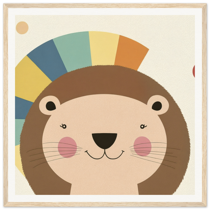 Cute cartoon otter with rosy cheeks against a rainbow fan background in Luminous Mane Whisper