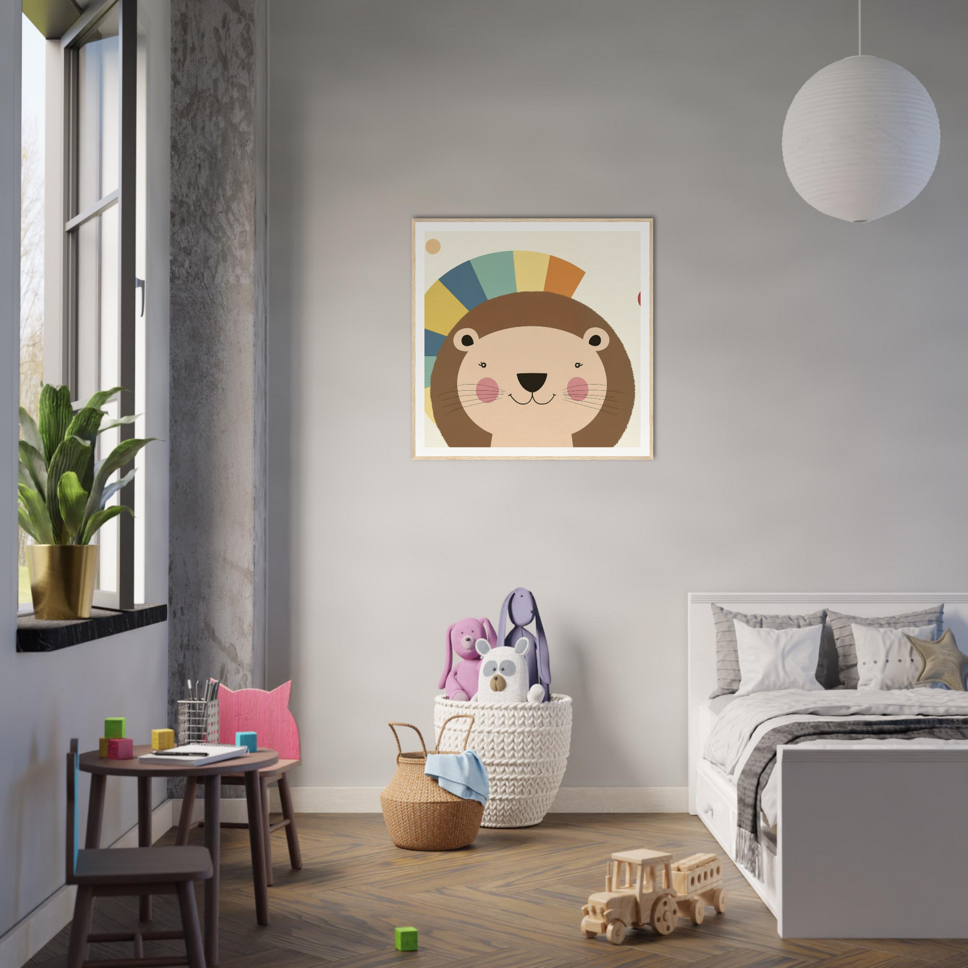 Cartoon bear illustration with a colorful striped hat for Luminous Mane Whisper