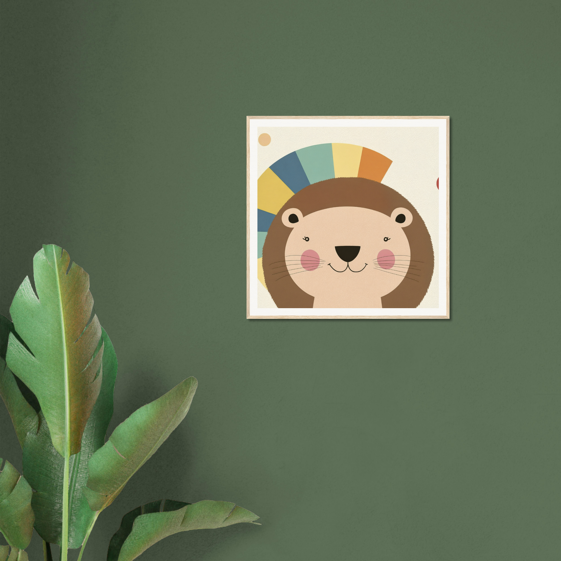 Framed cartoon illustration of a smiling otter with a rainbow above its head