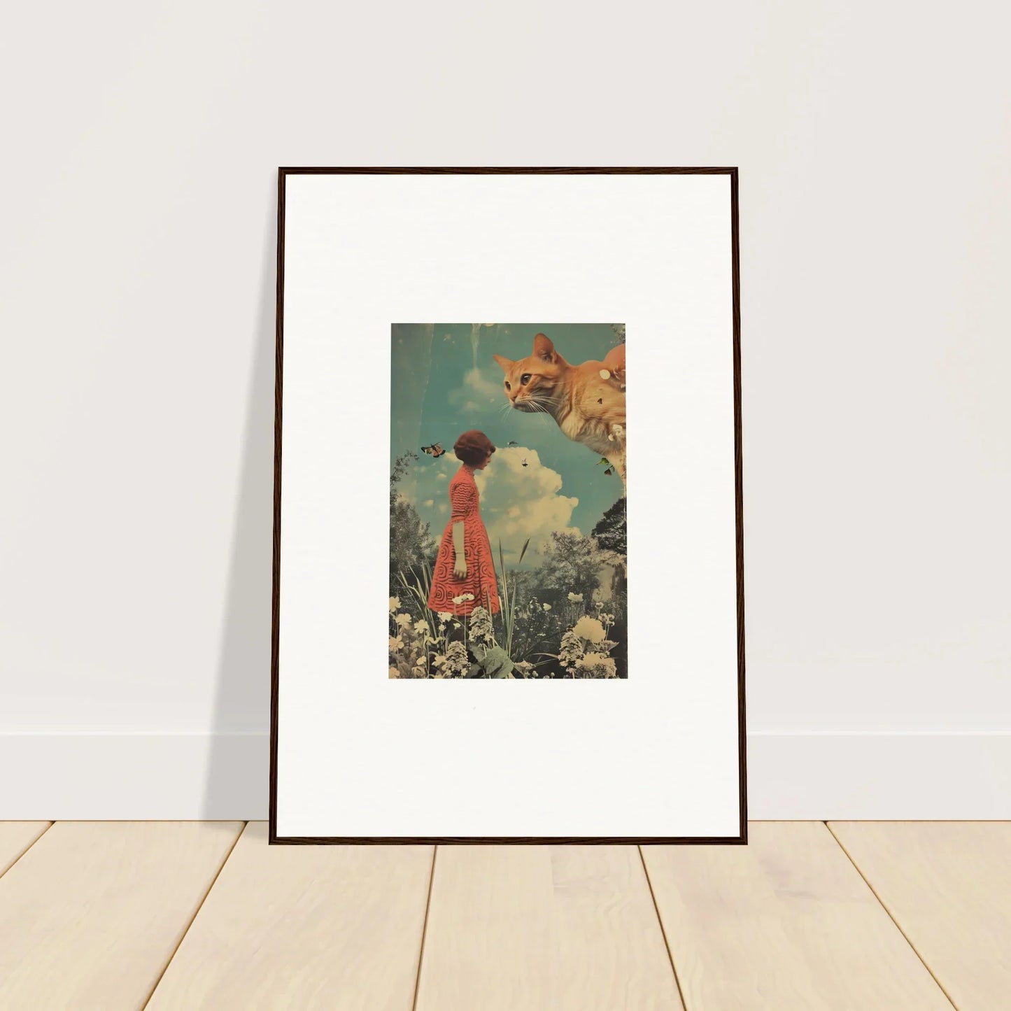 Surreal canvas print of Luminous Meadows Serenade featuring a person in a red dress