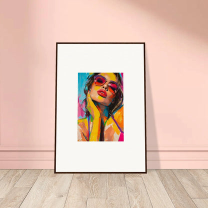 Framed colorful canvas print of a person in sunglasses, perfect for room decoration and mind prism vibes