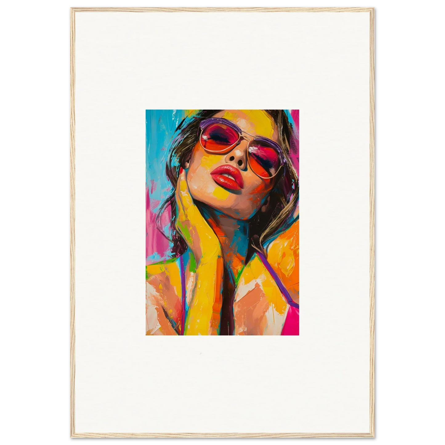 Vibrant canvas print of a person in red sunglasses, perfect for room decoration with Mind Prism vibes