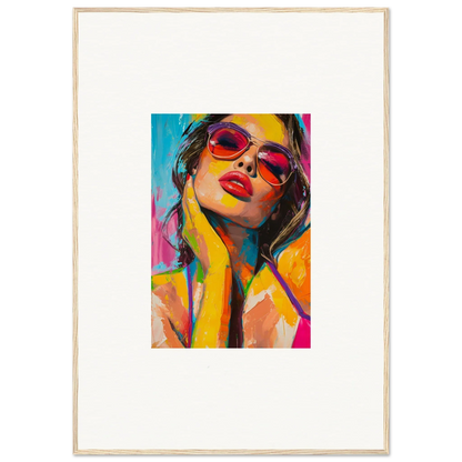 Vibrant canvas print of a person in red sunglasses, perfect for room decoration with Mind Prism vibes