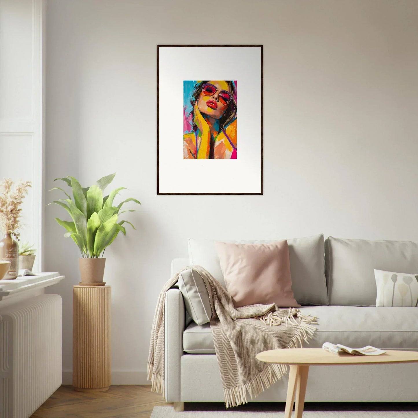 Vibrant canvas print of a person in a wooden frame, perfect for room decoration and mind prism vibes