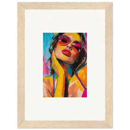 Colorful canvas print of a person in red sunglasses for vibrant room decoration