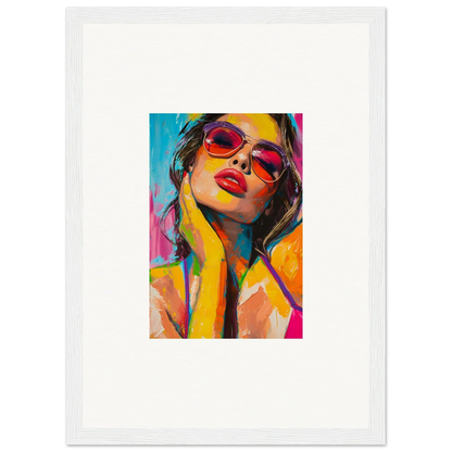 Colorful canvas print of a person in red sunglasses for cool room decoration