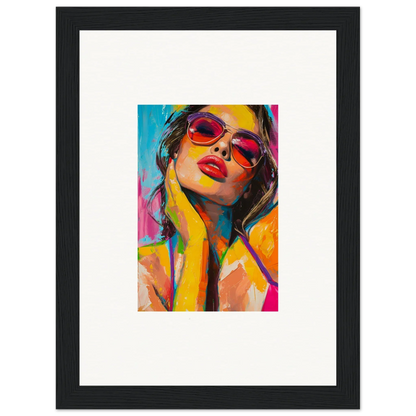 Colorful canvas print of a woman in red sunglasses for cool room decoration, Mind Prism