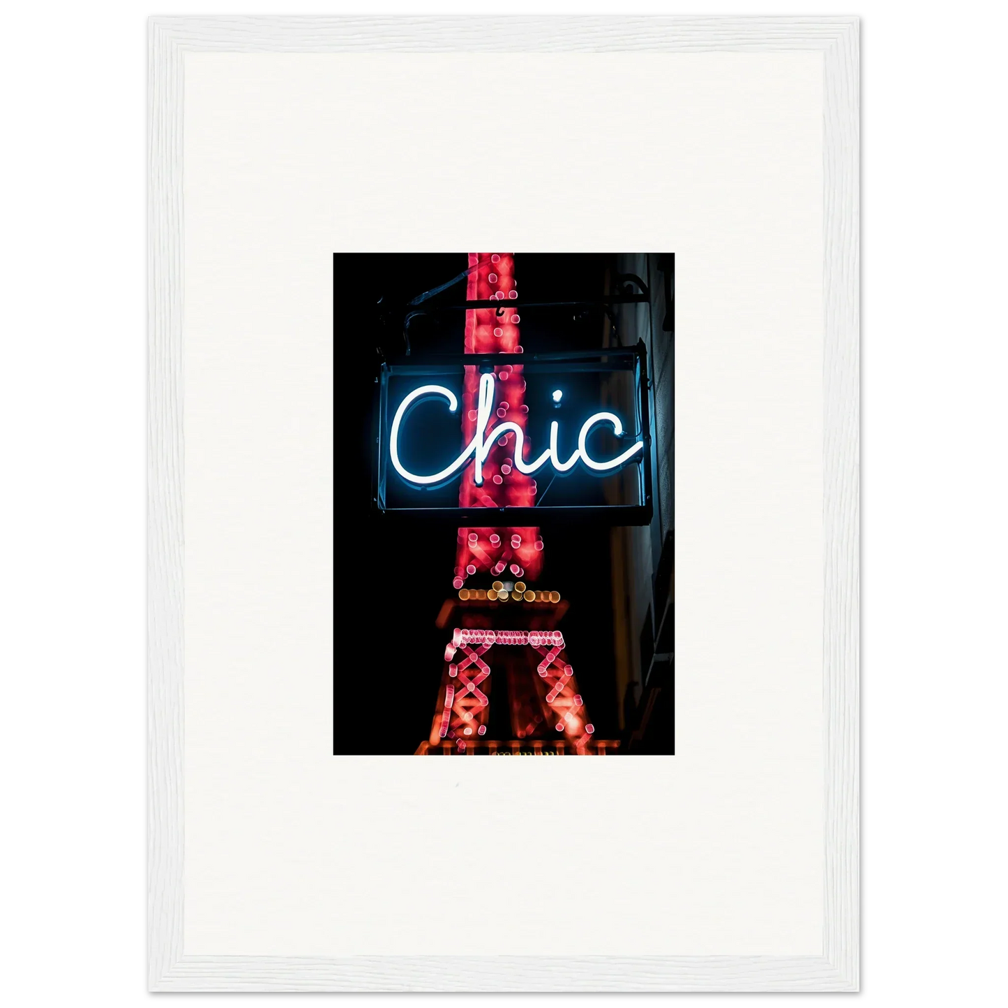 Neon sign Chic with red Eiffel Tower silhouette for Paris dreams room decor