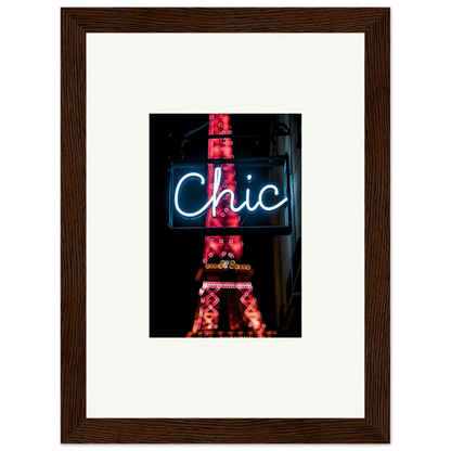 Neon sign ’Chic’ with Eiffel Tower silhouette for Paris dreams room decor framed wall art