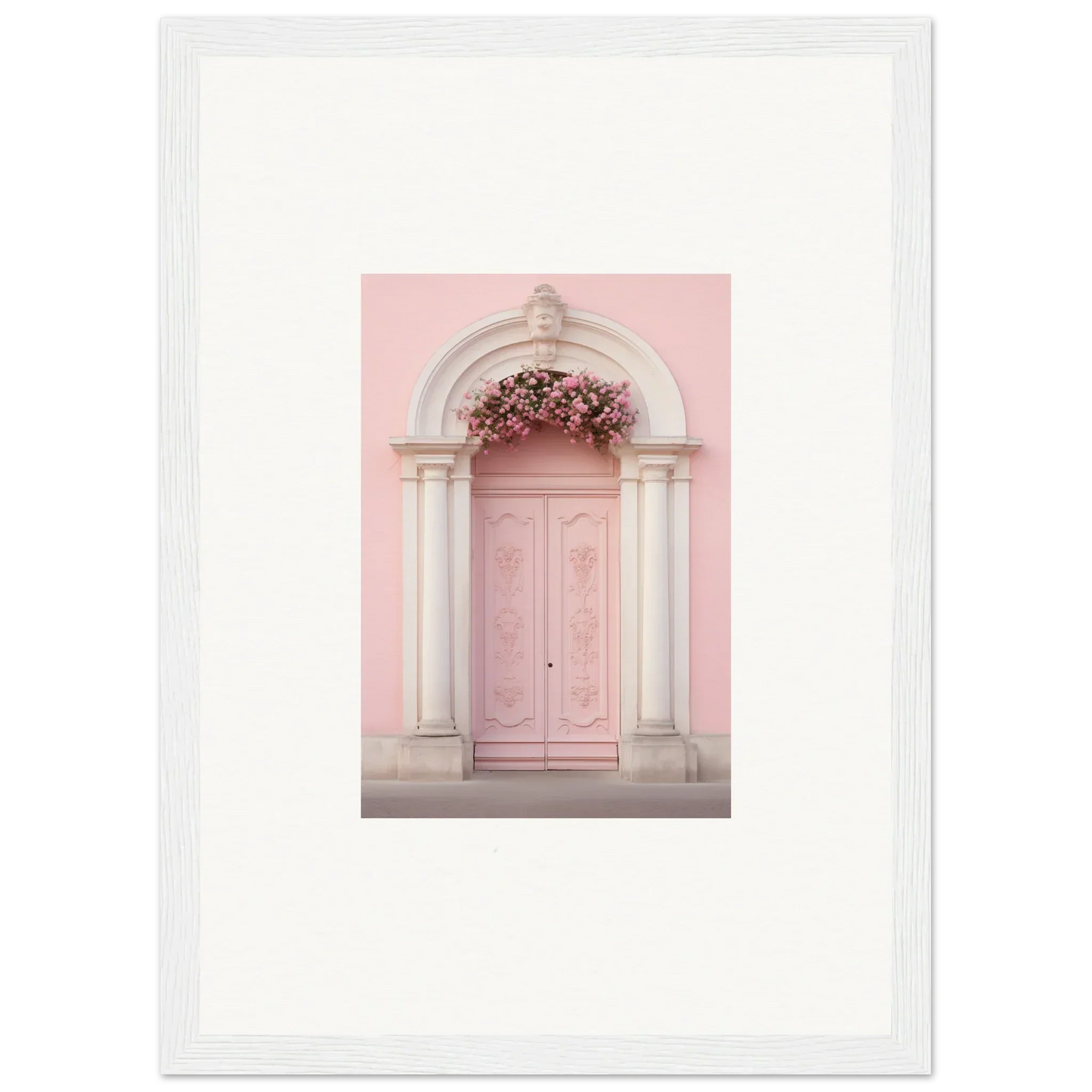 Elegant pink door with columns and floral arch in Luminous Pastel Dreams art