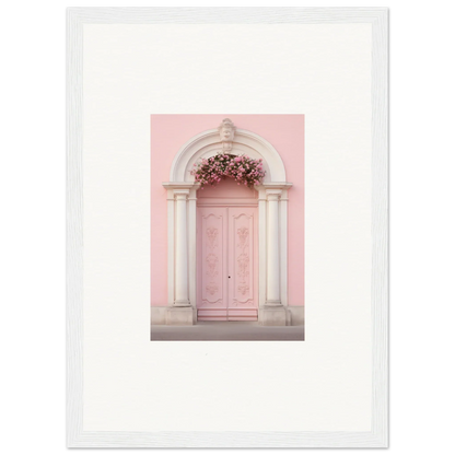 Elegant pink door with columns and floral arch in Luminous Pastel Dreams art