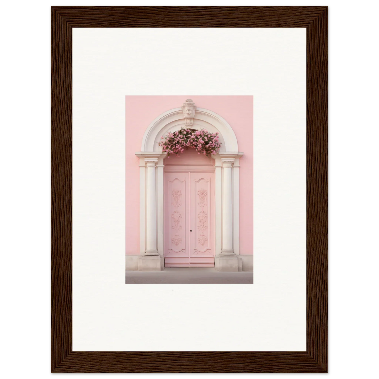 Pink door in a stone arch with floral decor for Luminous Pastel Dreams art