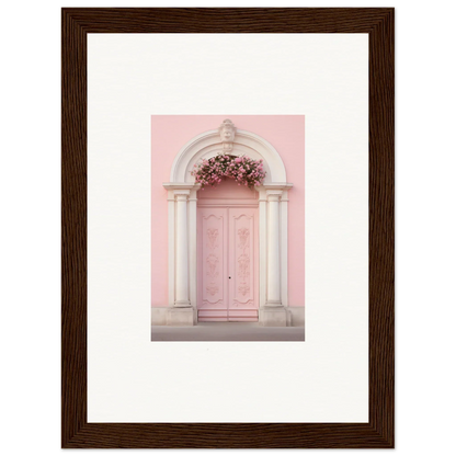 Pink door in a stone arch with floral decor for Luminous Pastel Dreams art