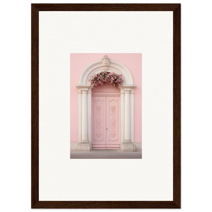 Pink door with white stone archway in Luminous Pastel Dreams framed wall art