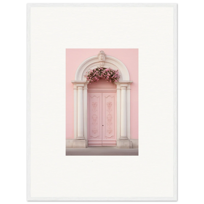 Pink door with white stone arch and floral decor in Luminous Pastel Dreams art™