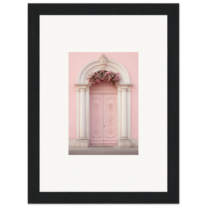 Pink door with white stone archway in Luminous Pastel Dreams framed wall art