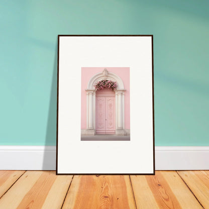 Framed wall art of a pink door in an ornate archway from Luminous Pastel Dreams