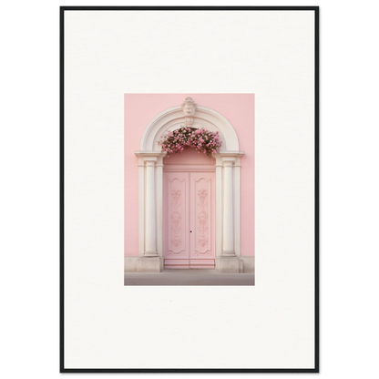 Pink door with white stone archway in Luminous Pastel Dreams framed wall art