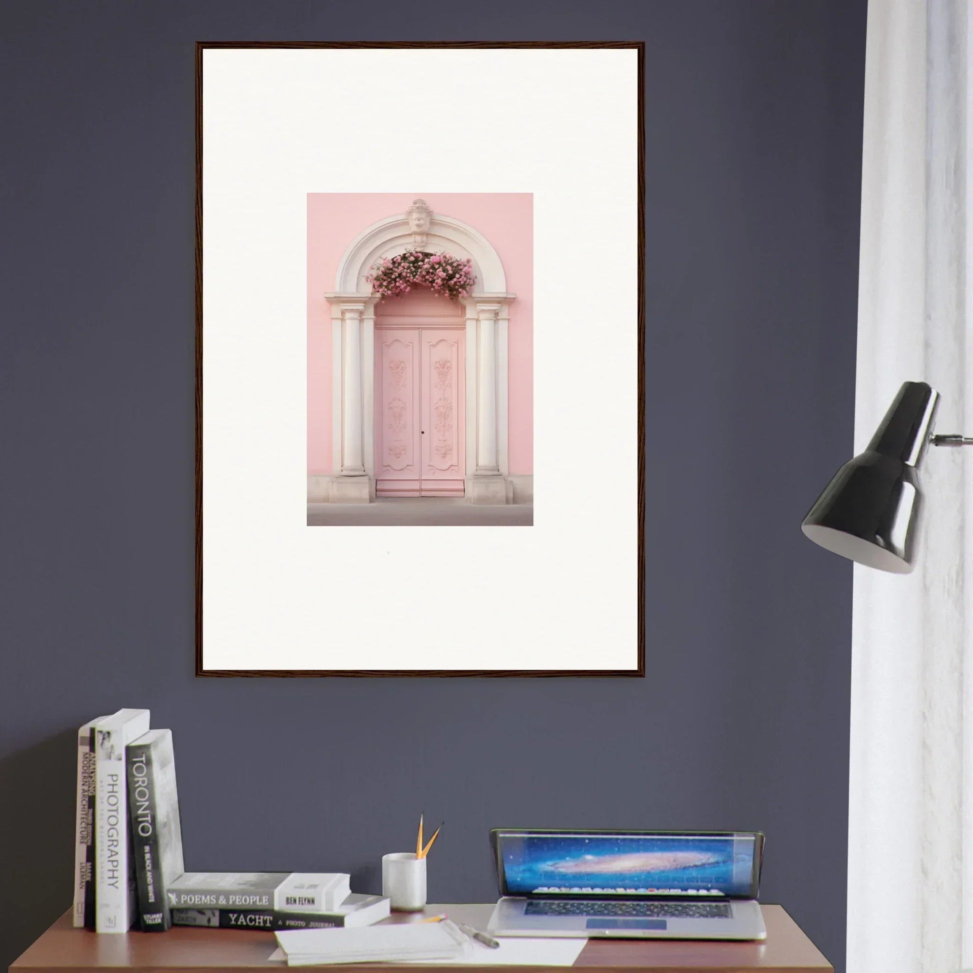 Pink door with ornate white archway in Luminous Pastel Dreams special edition art™