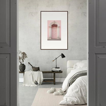 Framed wall art of a pink door on gray, perfect for Luminous Pastel Dreams collection