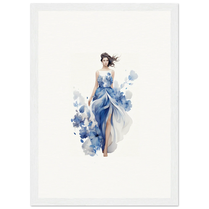 Watercolor-style illustration of a woman in a blue dress for a stunning Art Symphony canvas print