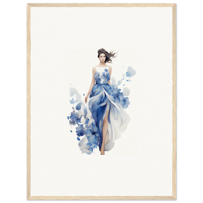 Elegant woman in a blue dress with flowers for your art symphony canvas print