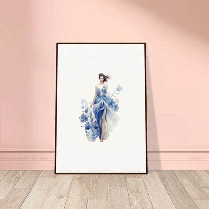 Framed canvas print of a woman in a blue dress, perfect for room decoration and art symphony