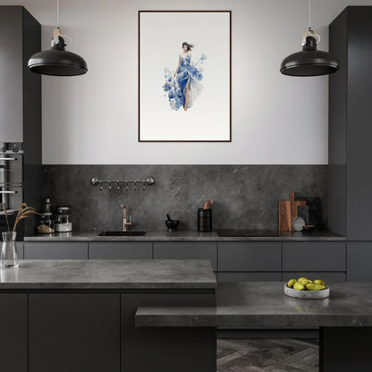 Modern kitchen with dark gray cabinetry, perfect for art symphony room decoration